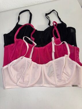 Steve Madden Satin Longline Bralette Set - Light Pink, Hot Pink, Black